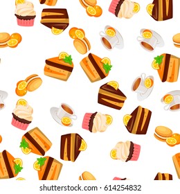 Very high quality original trendy vector seamless pattern with orange cake or pie