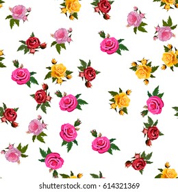 Very high quality original trendy realistic vector seamless pattern with rose bush or bouquet of roses