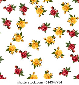 Very high quality original trendy realistic vector seamless pattern with rose bush or bouquet of roses