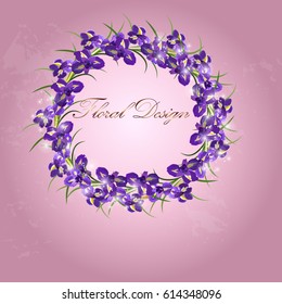 Very high quality original trendy vector illustration of iris blossom flower in original floral template of invitation