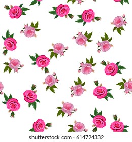 Very high quality original trendy realistic vector seamless pattern with rose bush or bouquet of roses