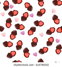 Very high quality original trendy vector seamless pattern with a strawberry in chocolate
