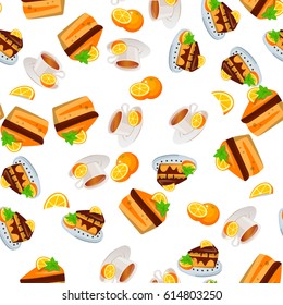 Very high quality original trendy vector seamless pattern with orange cake or pie