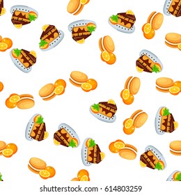 Very high quality original trendy vector seamless pattern with orange cake or pie