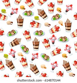 Very high quality original trendy seamless pattern with strawberry, cherry and mint ice cream in a glass