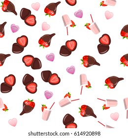Very high quality original trendy vector seamless pattern with a strawberry in chocolate and milkshake