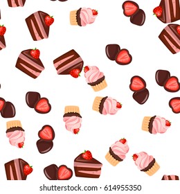 Very high quality original trendy vector seamless pattern with a strawberry chocolate pancake