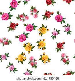 Very high quality original trendy realistic vector seamless pattern with rose bush or bouquet of roses