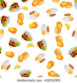 Very high quality original trendy vector seamless pattern with orange cake or pie