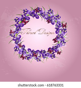 Very high quality original trendy vector illustration of iris blossom flower in original floral template of invitation