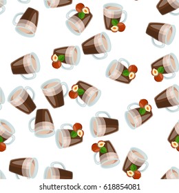 Very high quality original trendy vector seamless pattern with hazelnut hot chocolate cup