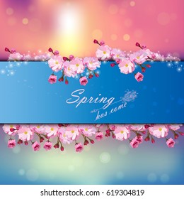 Very high quality original trendy vector illustration of Japanese plum blossom or red cherry flower and in original floral template of invitation