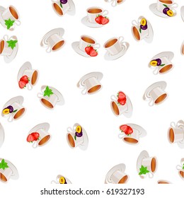 Very high quality original trendy vector seamless pattern tea cup with plum and mint, strawberry