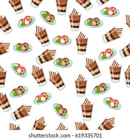 Very high quality original trendy seamless pattern with strawberry, cherry and mint ice cream in a glass