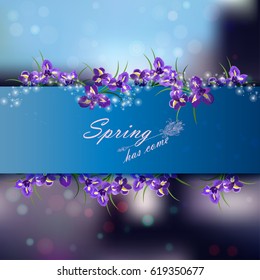 Very high quality original trendy vector illustration of iris blossom flower in original floral template of invitation