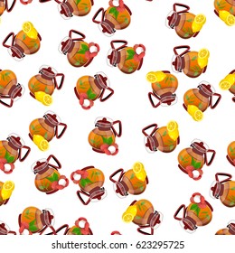 Very high quality original trendy vector seamless pattern teapot with lychee and lemon tea