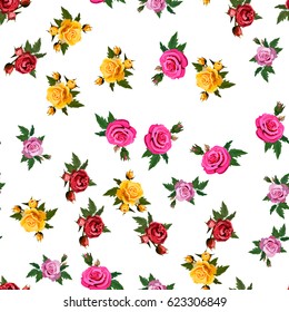Very high quality original trendy realistic vector seamless pattern with rose bush or bouquet of roses