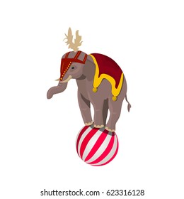 Very high quality original trendy vector illustration of circus elephant balancing on ball