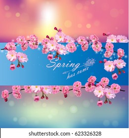 Very high quality original trendy vector illustration of Japanese plum blossom or red cherry flower and in original floral template of invitation