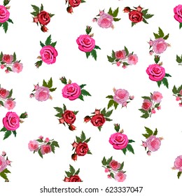 Very high quality original trendy realistic vector seamless pattern with rose bush or bouquet of roses