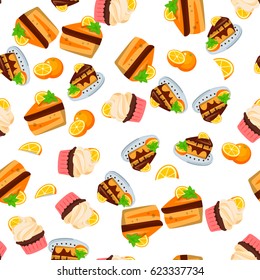 Very high quality original trendy vector seamless pattern with orange cake or pie
