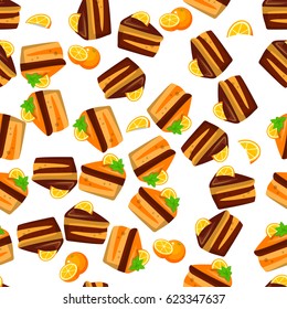 Very high quality original trendy vector seamless pattern with orange cake or pie