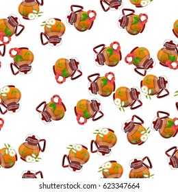 Very high quality original trendy vector seamless pattern teapot with chamomile and lychee tea