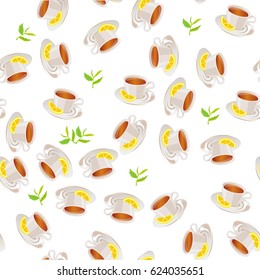 Very high quality original trendy vector seamless pattern tea cup with lemon
