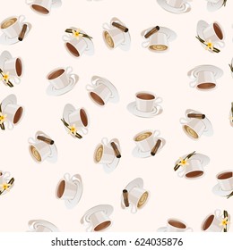 Very high quality original trendy vector seamless pattern with cinnamon and vanilla hot chocolate cup - Shutterstock ID 624035876