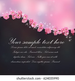 Very high quality original trendy vector illustration of Japanese plum blossom or red cherry flower and in original floral template of invitation