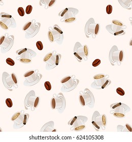 Very high quality original trendy vector seamless pattern with cinnamon hot chocolate cup