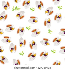 Very high quality original trendy vector seamless pattern tea cup with plum