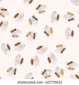 Very high quality original trendy vector seamless pattern with cinnamon hot chocolate cup