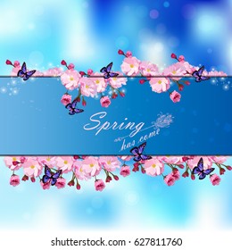 Very high quality original trendy vector illustration of Japanese plum blossom or red cherry flower and in original floral template of invitation