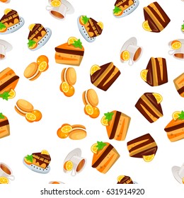 Very high quality original trendy vector seamless pattern with orange cake or pie