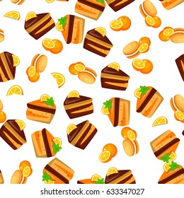 Very high quality original trendy vector seamless pattern with orange cake or pie