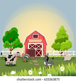 Very high quality original trendy vector illustration of happy and cheerful donkey, turkey, cow and rabbit