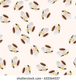 Very high quality original trendy vector seamless pattern with vanilla hot chocolate cup