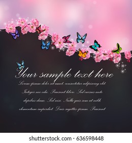 Very high quality original trendy vector illustration of Japanese plum blossom or red cherry flower and in original floral template of invitation