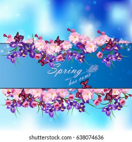 Very high quality original trendy vector illustration of Japanese plum blossom or red cherry flower and in original floral template of invitation