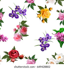 Very high quality original trendy realistic vector seamless pattern with rose bush or bouquet of roses