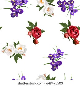 Very high quality original trendy realistic vector seamless pattern with rose bush or bouquet of roses