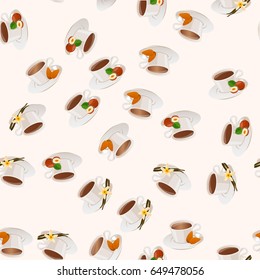 Very high quality original trendy vector seamless pattern with hazelnut,almonds and vanilla hot chocolate cup