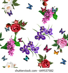 Very high quality original trendy realistic vector seamless pattern with rose bush or bouquet of roses