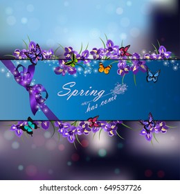 Very high quality original trendy vector illustration of iris blossom flower in original floral template of invitation