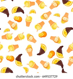 Very high quality original trendy vector seamless pattern with orange ice cream