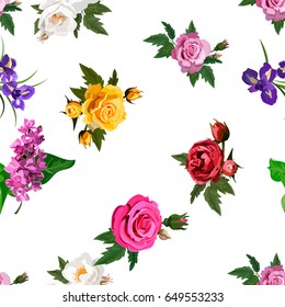 Very high quality original trendy realistic vector seamless pattern with rose bush or bouquet of roses