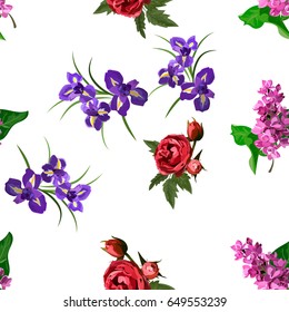 Very high quality original trendy realistic vector seamless pattern with rose bush or bouquet of roses