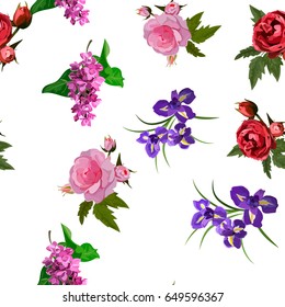 Very high quality original trendy realistic vector seamless pattern with rose bush or bouquet of roses