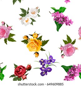 Very high quality original trendy realistic vector seamless pattern with rose bush or bouquet of roses